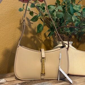 Charles & Keith Beige Shoulder Bag with Gold Accent